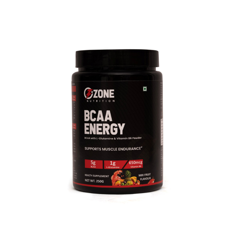 Ozone Nutrition BCAA Pro Powder, Powerful Intra Workout (Mix Fruit Flavour, 250g, 30 Servings) | With 5g BCAAs & 1g L - Glutamine 650mcg Vitamin B6