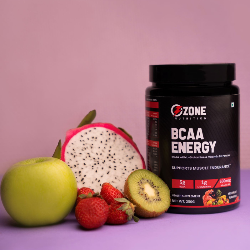 Ozone Nutrition BCAA Pro Powder, Powerful Intra Workout (Mix Fruit Flavour, 250g, 30 Servings) | With 5g BCAAs & 1g L - Glutamine 650mcg Vitamin B6