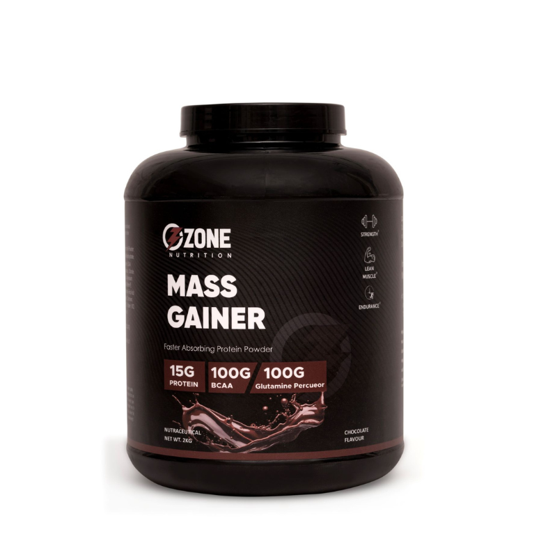 Ozone Nutrition Mass Gainer Powder (Chocolate, 2Kg / 15g Protien,1000g BCAA,1000g Glutamine Percueor, 20 Servings) | Muscle Mass High Protein Gainer