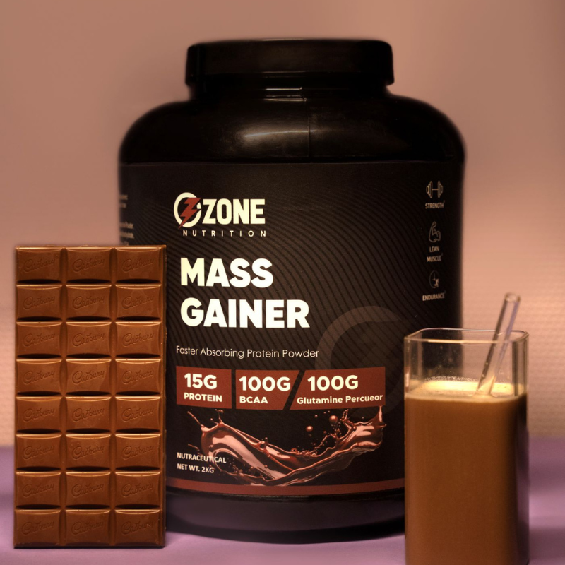 Ozone Nutrition Mass Gainer Powder (Chocolate, 2Kg / 15g Protien,1000g BCAA,1000g Glutamine Percueor, 20 Servings) | Muscle Mass High Protein Gainer